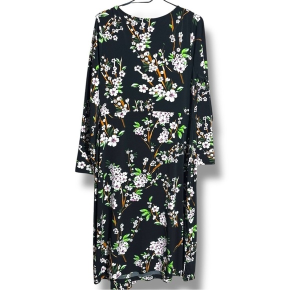 Yock Black Label Floral Black Faux Wrap Front Long Sleeve V-Neck Midi Dress - Picture 5 of 16